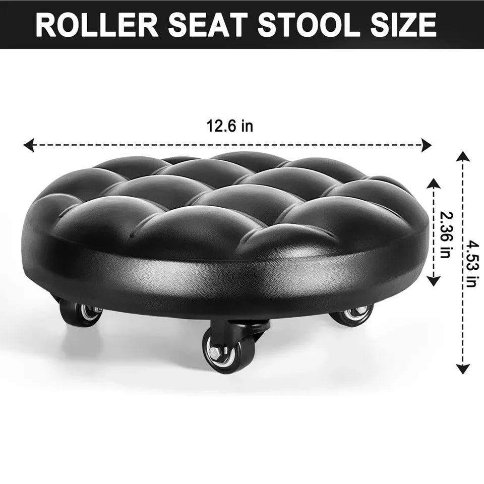Pulley Low Stool, Soft Low Height Rolling Stool, Leather Stool Seat with Wheel, Round Roller Seat Stool for Home, Office, Garage