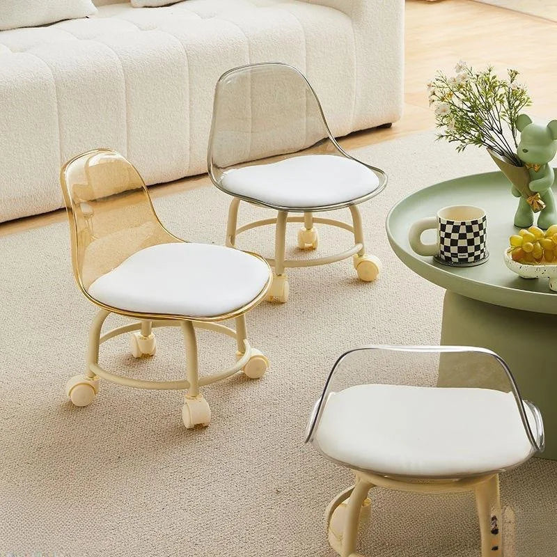 Small Stool with Universal Wheels, Acrylic Roller Stool, Transparent Stool with Wheels, Backrest, Compact and Portable