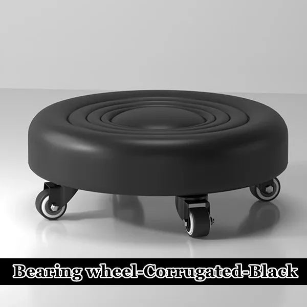 Pulley Low Stool, Soft Low Height Rolling Stool, Leather Stool Seat with Wheel, Round Roller Seat Stool for Home, Office, Garage