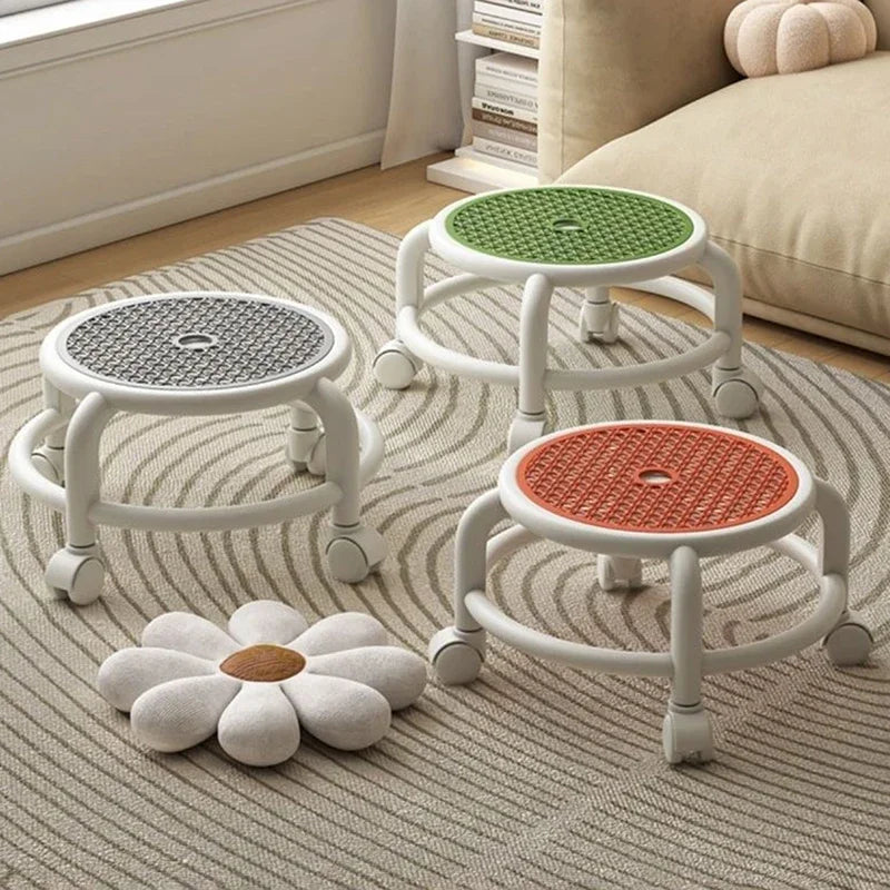 Swivel Rolling Stool Round Low Small Grey Universal Wheel Kids Adult Strong Capacity Practical Storage