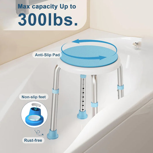 360° Rotating Round Bath Shower Stool with Swivel Seat Portable Bathtub Lift Chair