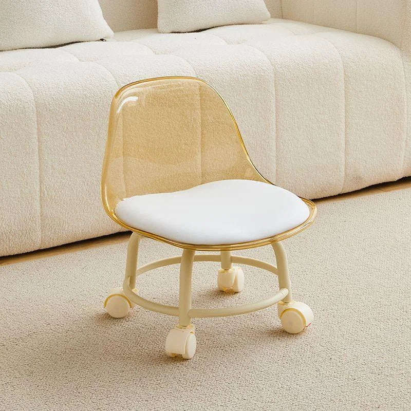 Small Stool with Universal Wheels, Acrylic Roller Stool, Transparent Stool with Wheels, Backrest, Compact and Portable