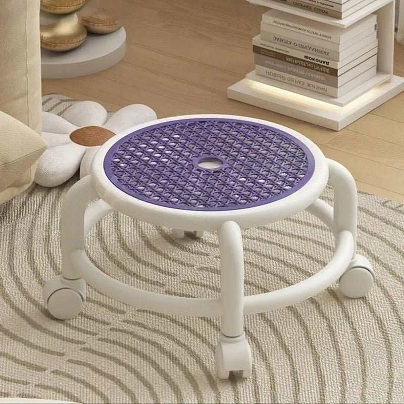 Swivel Rolling Stool Round Low Small Grey Universal Wheel Kids Adult Strong Capacity Practical Storage