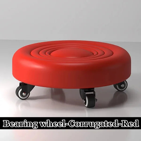Pulley Low Stool, Soft Low Height Rolling Stool, Leather Stool Seat with Wheel, Round Roller Seat Stool for Home, Office, Garage