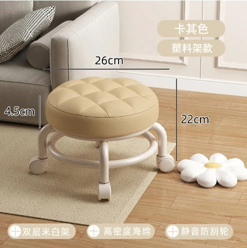 Pulley stool Internet celebrity small stool Silent wheeled seat Children's multi-functional shoe changing chair Round stool