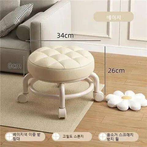 Pulley stool Internet celebrity small stool Silent wheeled seat Children's multi-functional shoe changing chair Round stool
